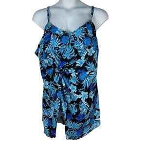 Beautife Womens Plus Size Swimdress XXXXL Lake Blue Tropical Print One-Piece
